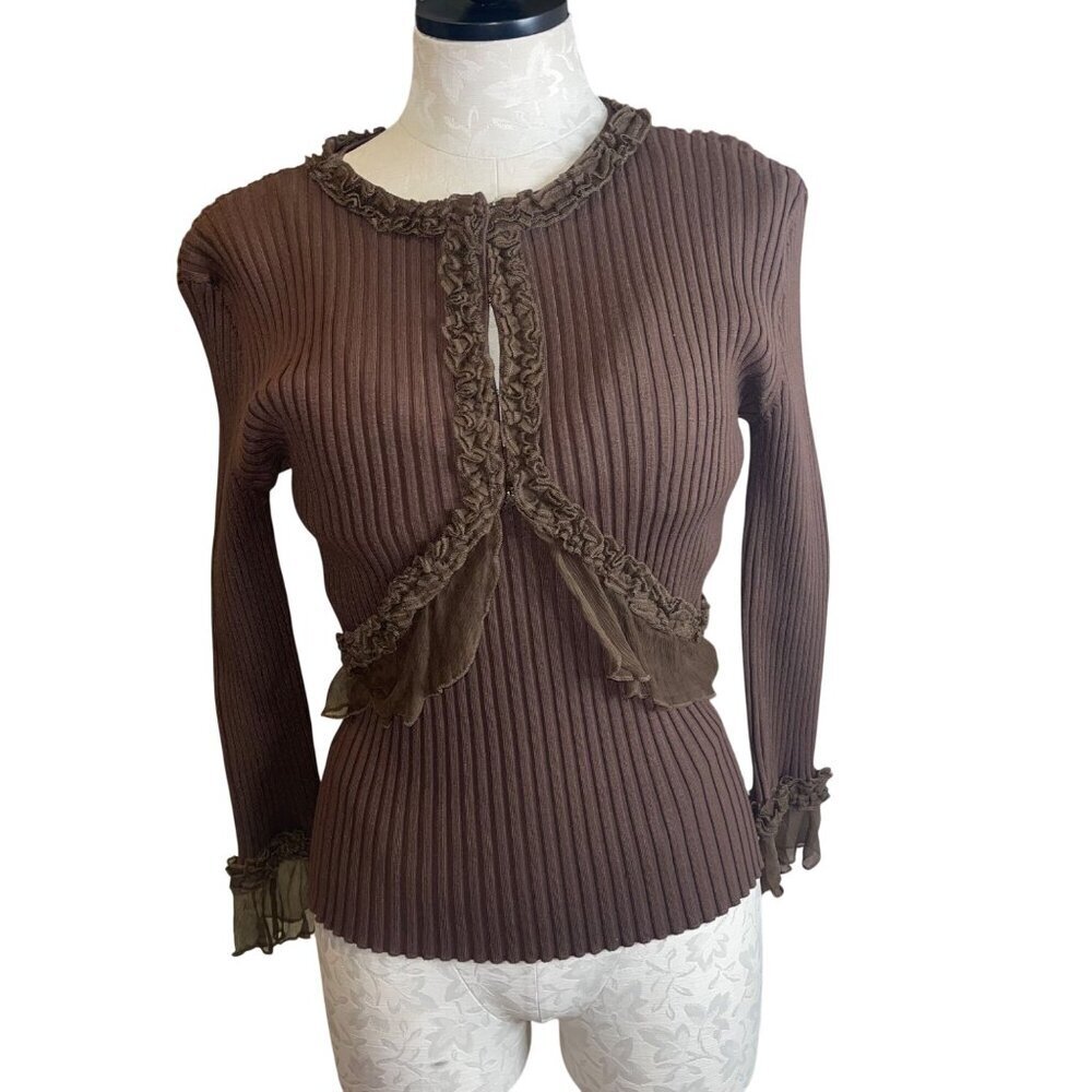 WD NY Womens Cardigan And Tank Top Brown Set Size Large Y2K Ribbed New